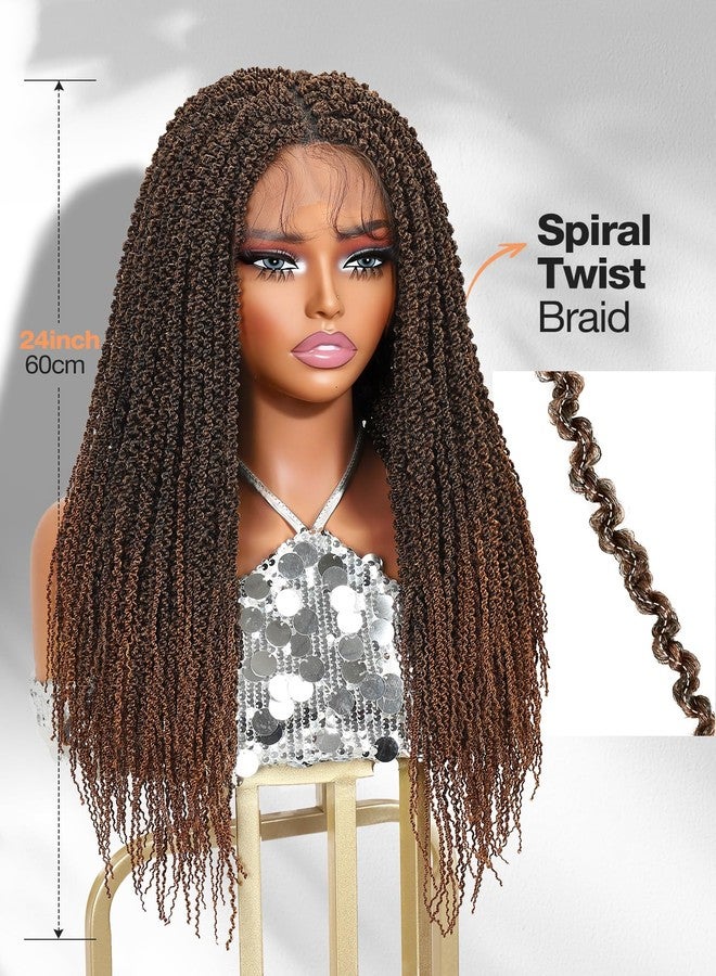 WIGER Ombre Brown Senegalese Twist Braided Wigs Full Double Lace Braided Wig Black Women Mini Twist Braid Curly Wig Spiral Coiled Braid Wigs Pre Plucked with Baby Hair - Image 4